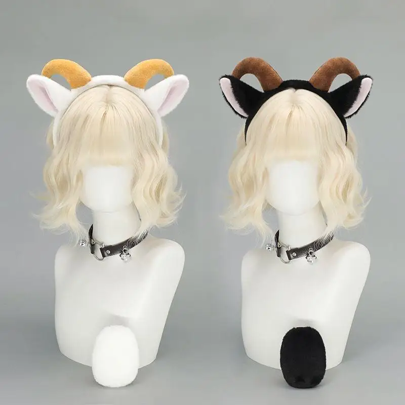 

Adorkable Lamb Horn Headbands Lolita Plush Long Horn Lamb Hairband Cosplay Kawaii Black Goat Ears Headdress Hair Accessories