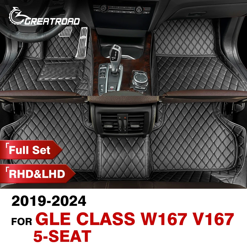 Car Floor Mats For Mercedes Benz GLE Class SUV W167 V167 5 Seats 2019-2024 23 22 21 Custom Auto Foot Pads Interior Accessories