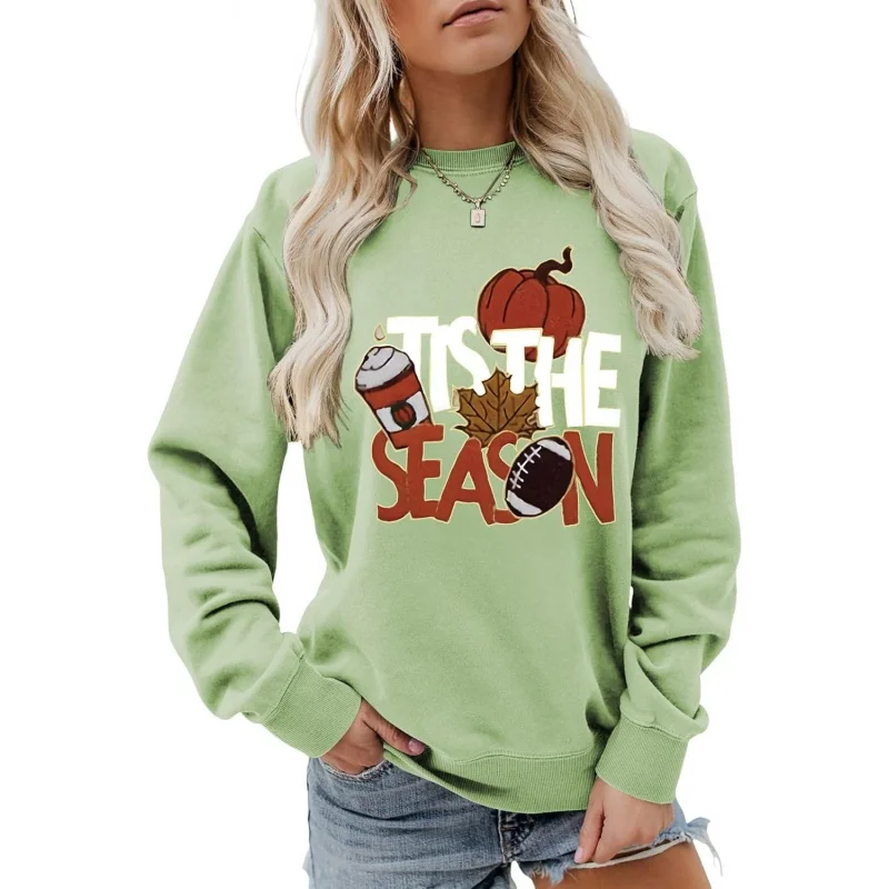 

Thanksgiving women's autumn sports shirtpumpkin shirtfootball shirt with fleece pullover