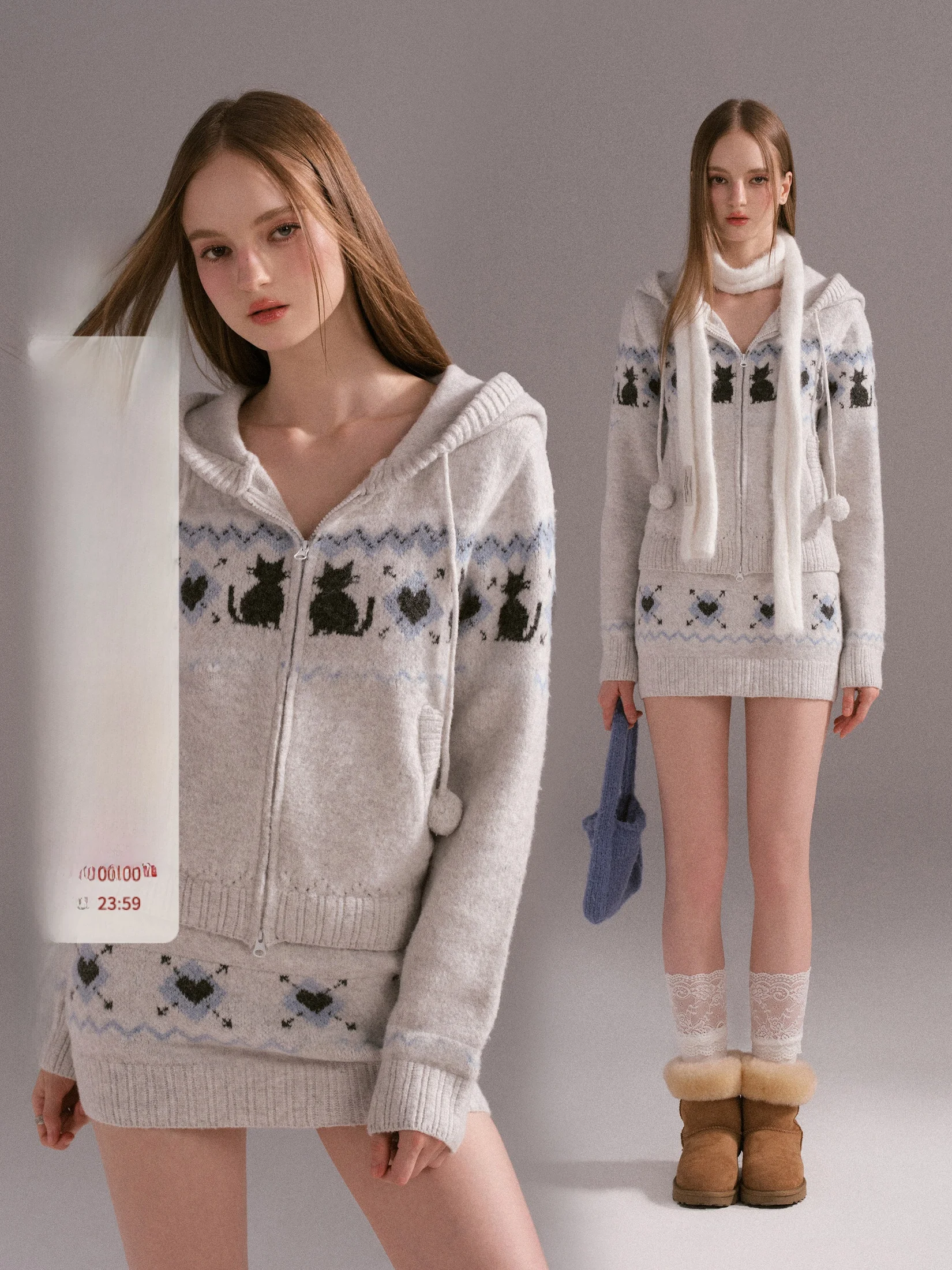 

M Studio Women's Knitted Hat Sweater Cardigan Island Print Skirt Set Spring Autumn Regular Fit Soft Wool Blend