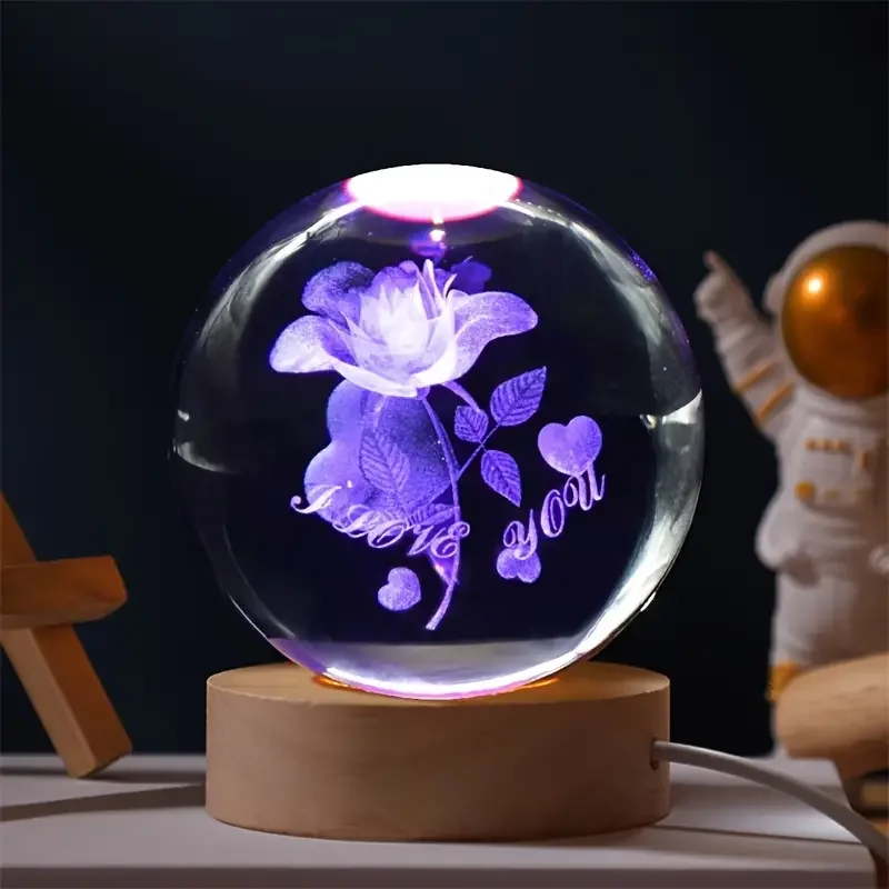 1pc 3D Rose Crystal ball colored nightlights, holiday gifts for girlfriends, wives and friends, interior and home decor