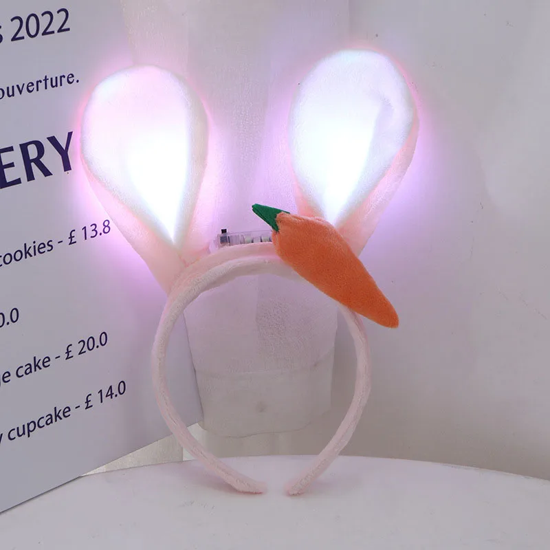 Lovely Easter Glowing Hairband LED Light Up Bunny Ears Headband With Carrot Happy Easter Party Supplies Headband For Child Props
