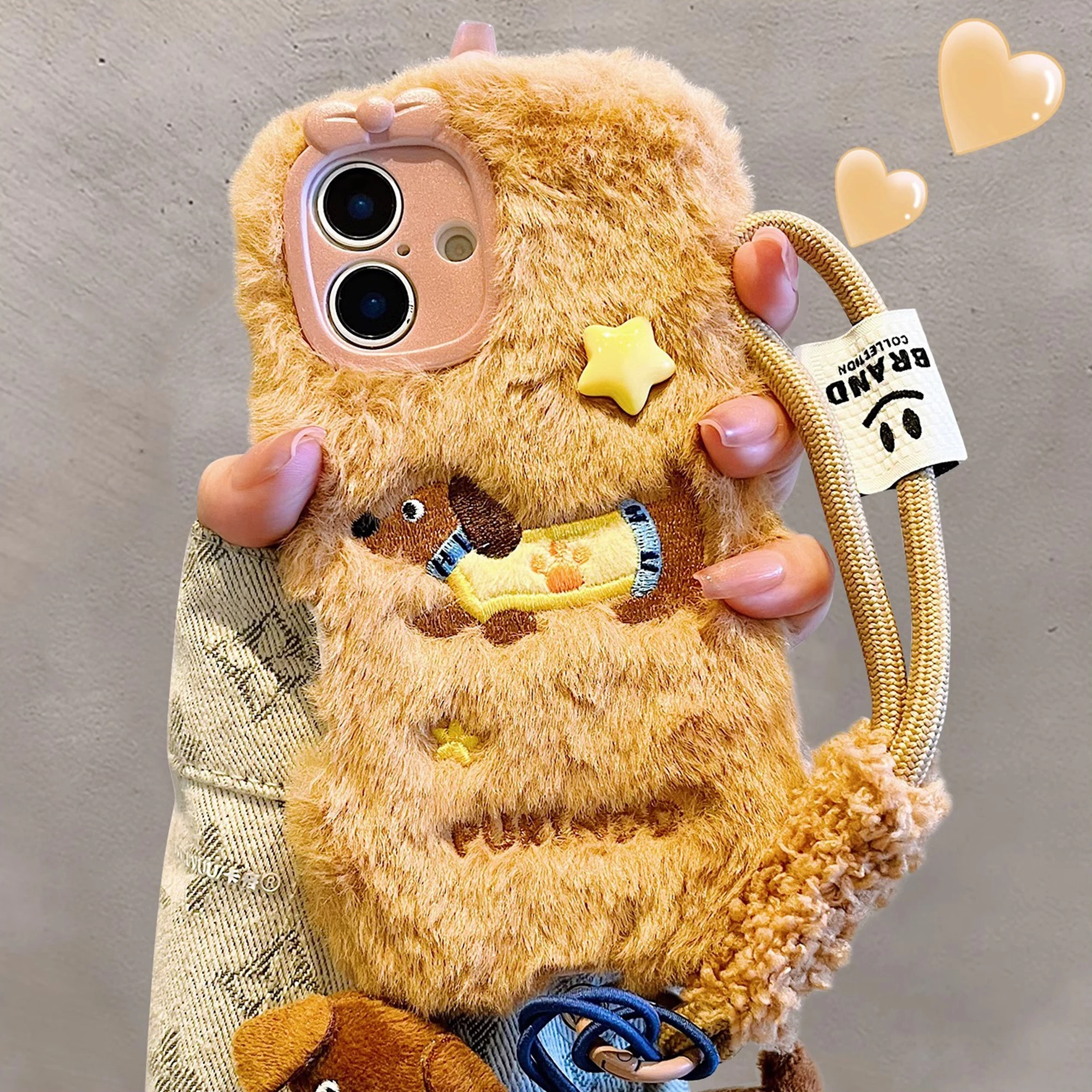 

Cartoon Cute Dachshund Plush Phone Case with Lanyard for iPhone 16 Pro Max