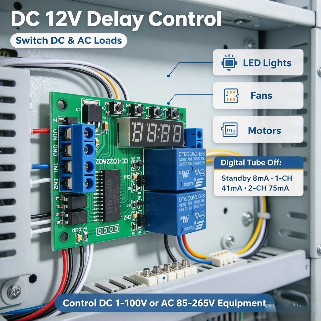 4 Channel Independent Time Delay Relay DC12V Support 99H Max Timing 3 Cycle Modes Opto-isolated Anti-reverse for Motor LED Fan