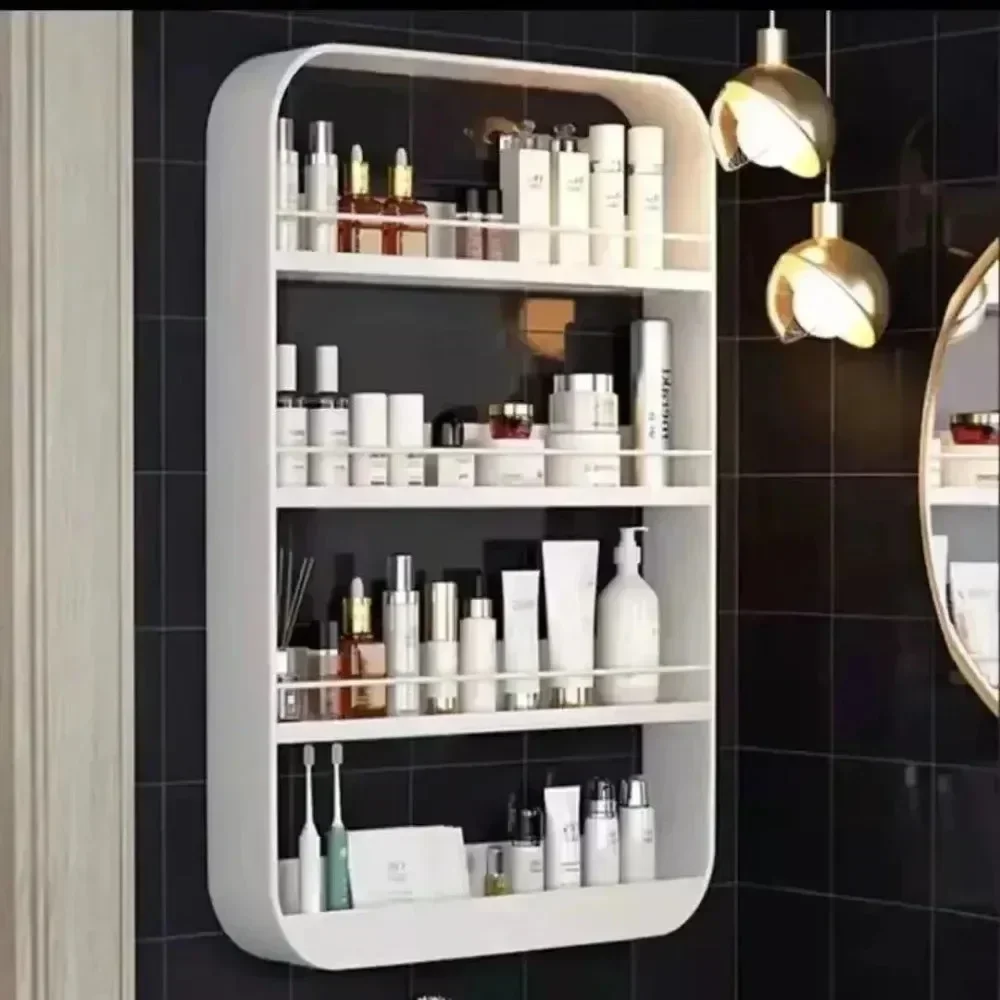 Wal Mounted Shelves Organizer Kitchen Storage Shelf Punch-Free Bathroom Toiletrie Shelf Multi Story Toiletries Cosmeti/c Shelves