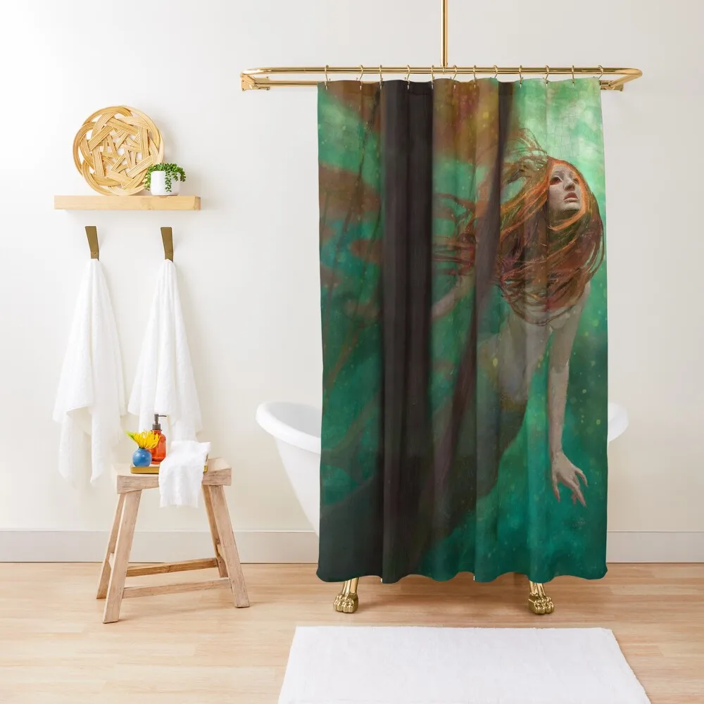 Mermaid Hearing the Call Shower Curtain Anime Bathroom Bathroom Shower Set Curtain