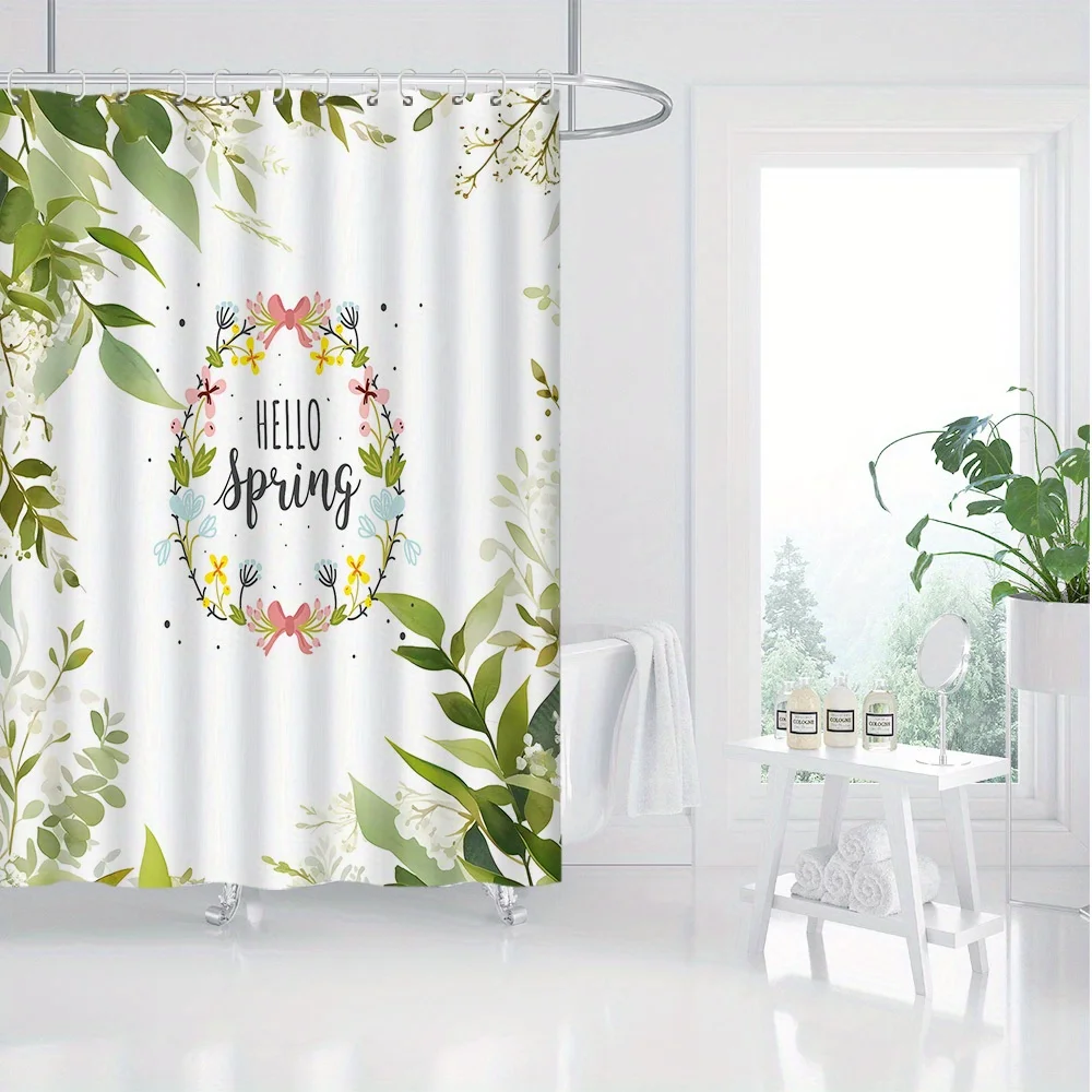 

Занавеска для душа с природными пейзажами — весенняя тема, зеленый лист, водонепроницаемая, полиэстер, декор для ванны, 1 шт.