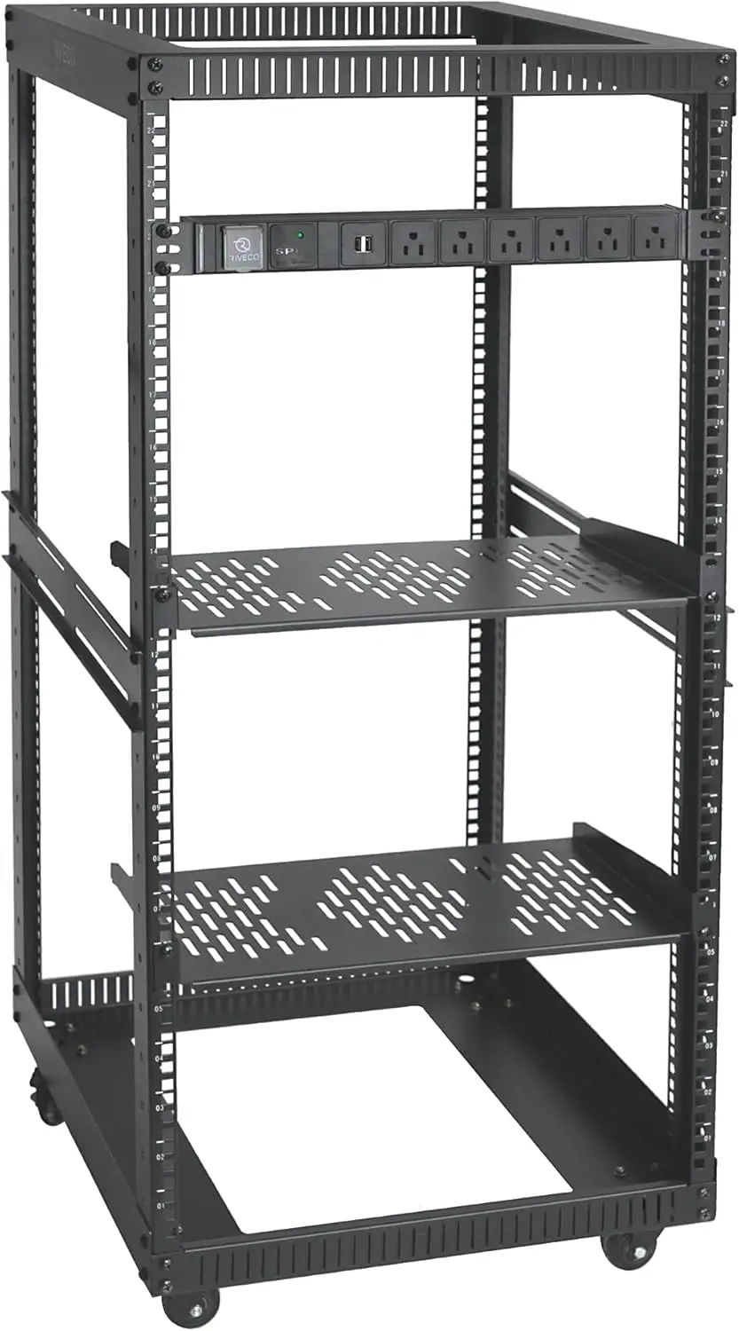 Open Frame Server Rack with Brake Casters +19