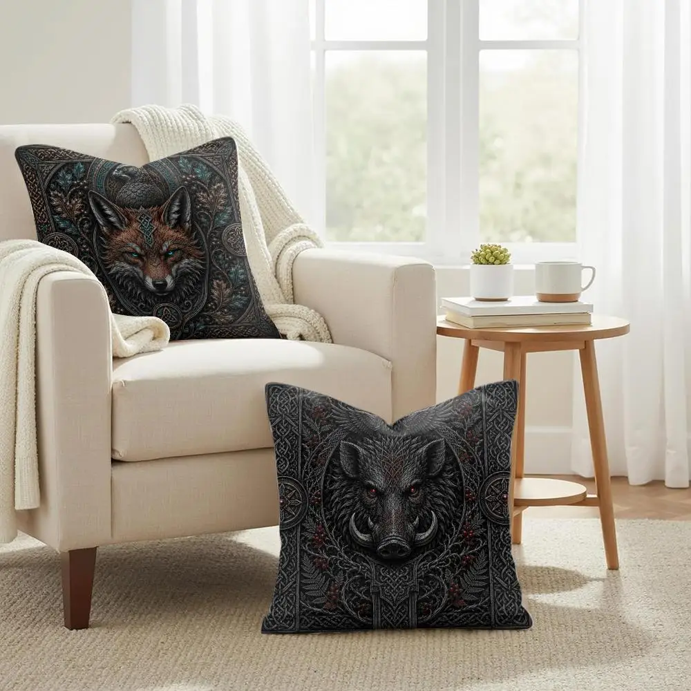 Dark Norse Animal Crest Cushion Cover Summer Coolness Linen Organic Fabric Sofa Pillow Case Double-Sided Printing Home Decor