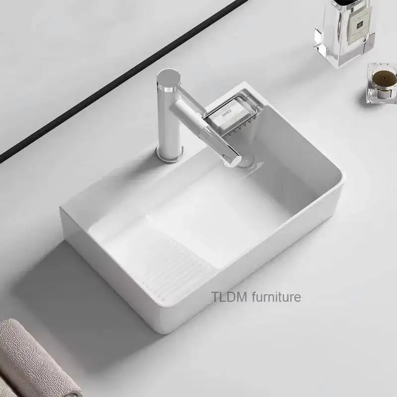 

Bathroom Machine Drainage European Sinks Washing Above Cabinet Side Counter Washbasin with Washboard Basin Balcony Small Size