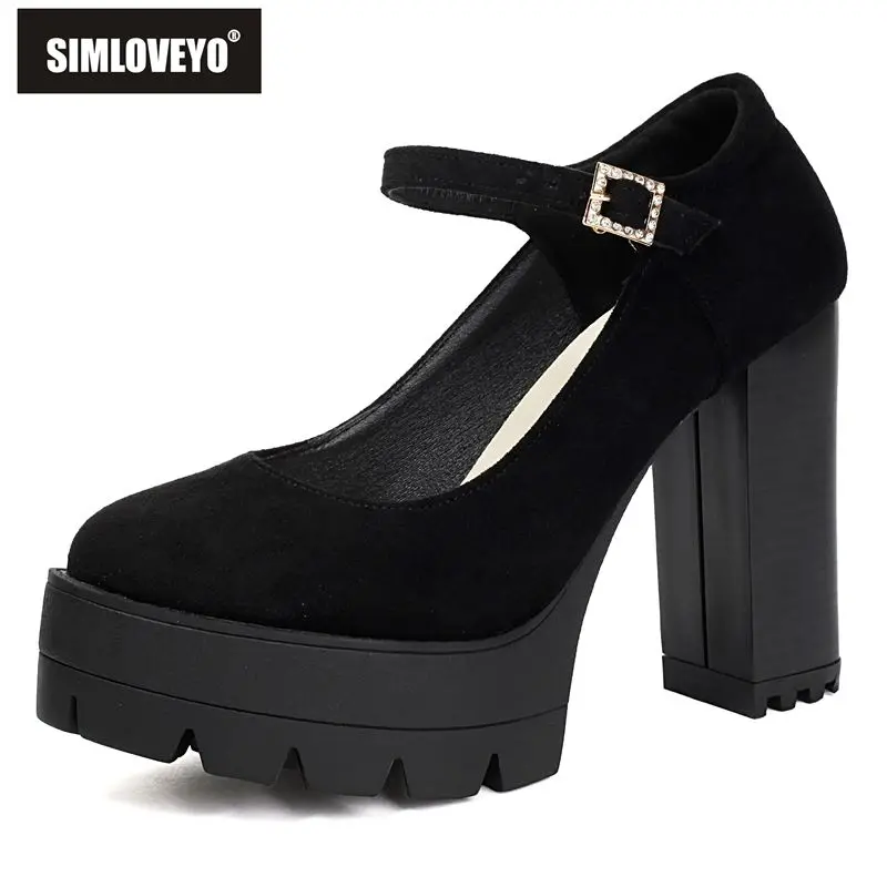 

Женские туфли-лодочки SIMLVOEYO Brand Mary Jane с круглым носком, на толстом каблуке 11 см, платформе 3,5 см, с ремешком на пряжке, для свиданий, большие размеры 44, 45, 46