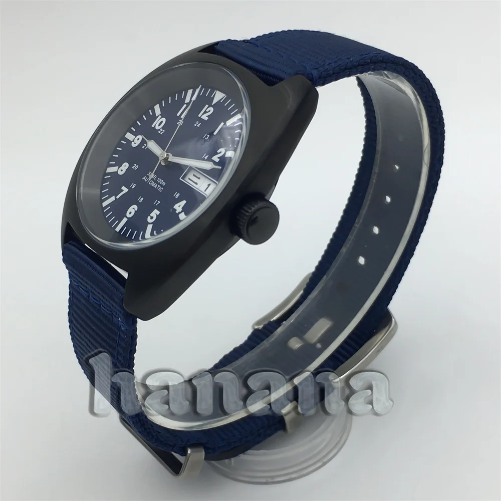 NH36 Черные часы 36/39 мм механические наручные часы с куполообразным стеклом, синий, черный, белый циферблат C3, светящийся нейлоновый браслет