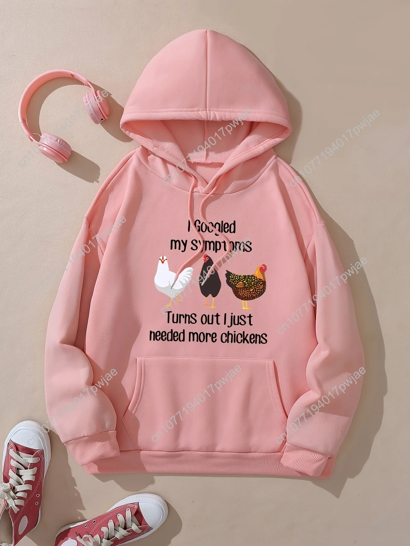 Sudadera con capucha con estampado de pollo de dibujos animados, sudadera con capucha informal con cordón, ropa de mujer, para invierno y otoño