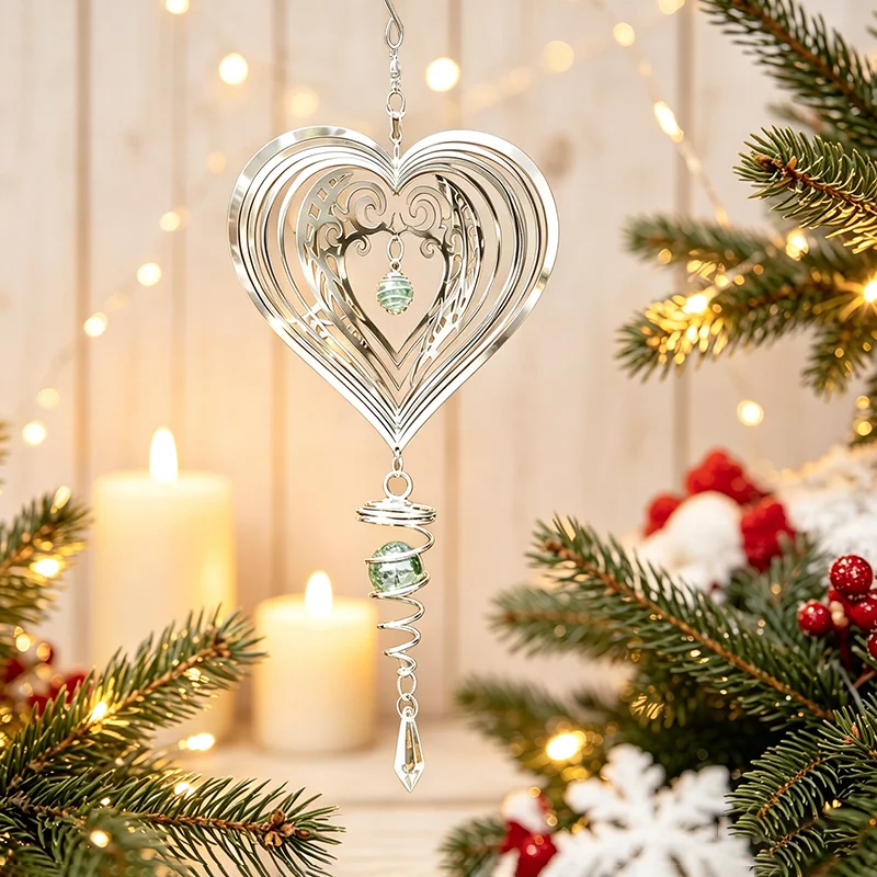 Stainless Steel Sun Catcher, 3D Rotating Mirror‑Surface Wind Spinner, Outdoor Metal Hanging Decor