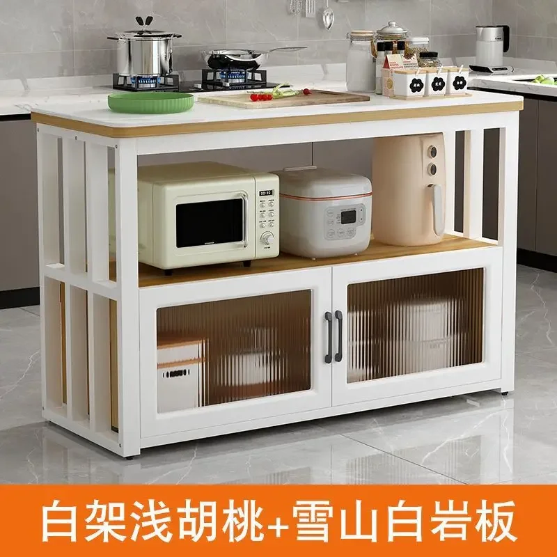 Kitchen microwave oven rack, floor-to-ceiling multi-layer cabinet, rock slab cutting table, kitchen island, dust-proof pot
