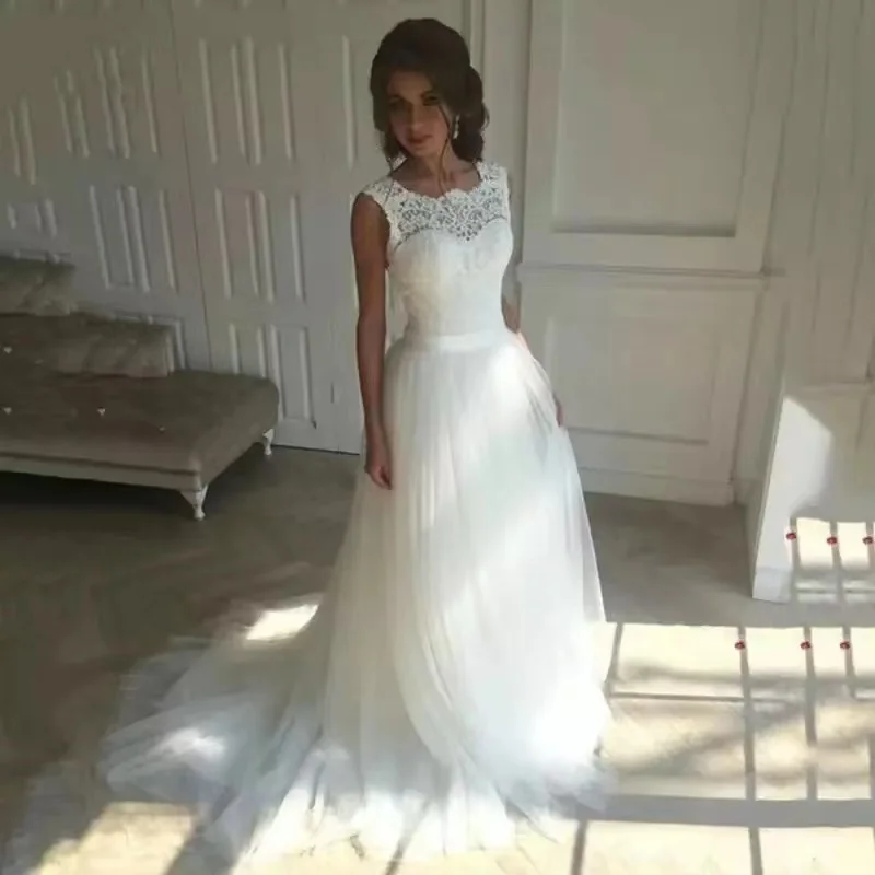 Robe de mariée blanche en dentelle, tenue de soirée, simple, 2022