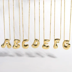 AENSOA Collares Initial Balloon Bubble Name Necklaces Stainless Steel Letter A-Z Puff Choker Necklace for Women Men Couple Gift