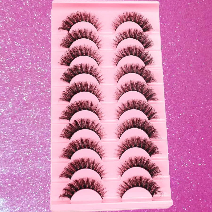 10ペアのつけまつげ、ナチュラルシミュレーションステージメイク、3DブラックステムDDロールDHストライプ、テールウィング付き斜めフライングつけまつげ