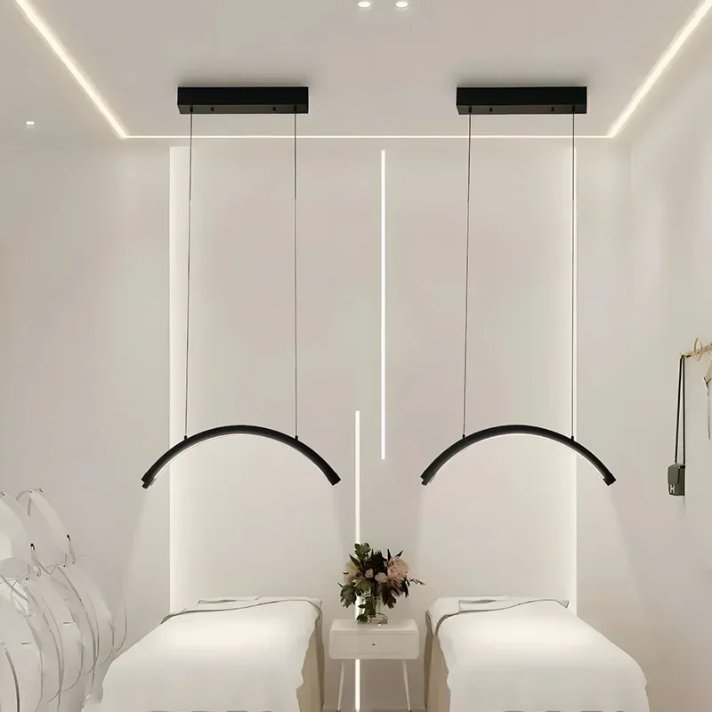 48W Halbmond-Lampe für Nagelkunst & Schönheitspflege Höhenverstellbar 3 Farbtemperaturen Drehschalter Dimmbare LED-Pendelleuchte