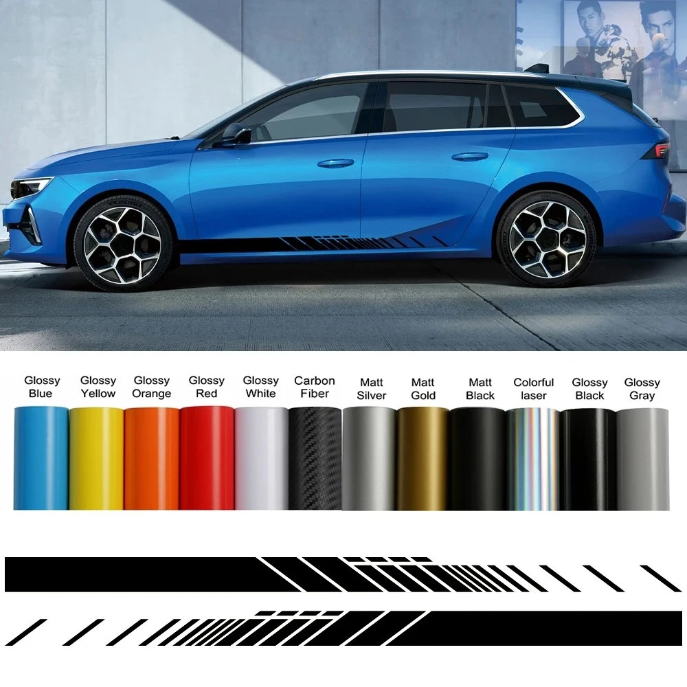 For Opel Corsa C E F D 2PCS Car Door Side Skirt Stickers Racing Sport Stripes Vinyl Decals Creative Car Decoration Accessories