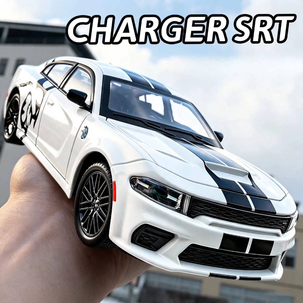 1:24 Charger Srt Hellcat Sports Car Model Toy Music Light Pull Back Vehicles Wheel Steering Shock Absorption Models for Boy Gift