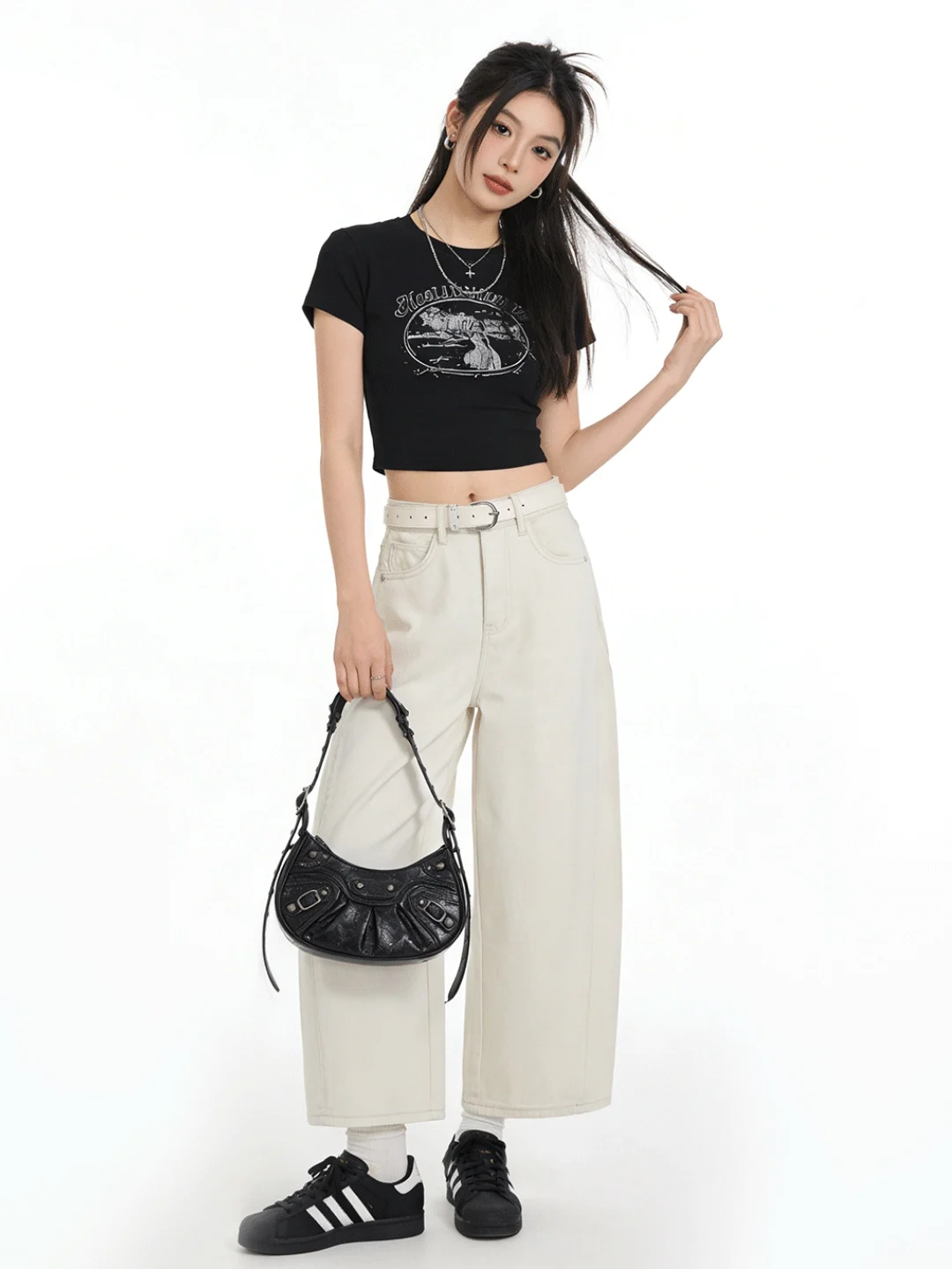 

Soft Wide Leg Jeans Korean Sle Ele Agel Nine Point Spring Slimming Commuter Ladies Jeans Casual Waed Denim