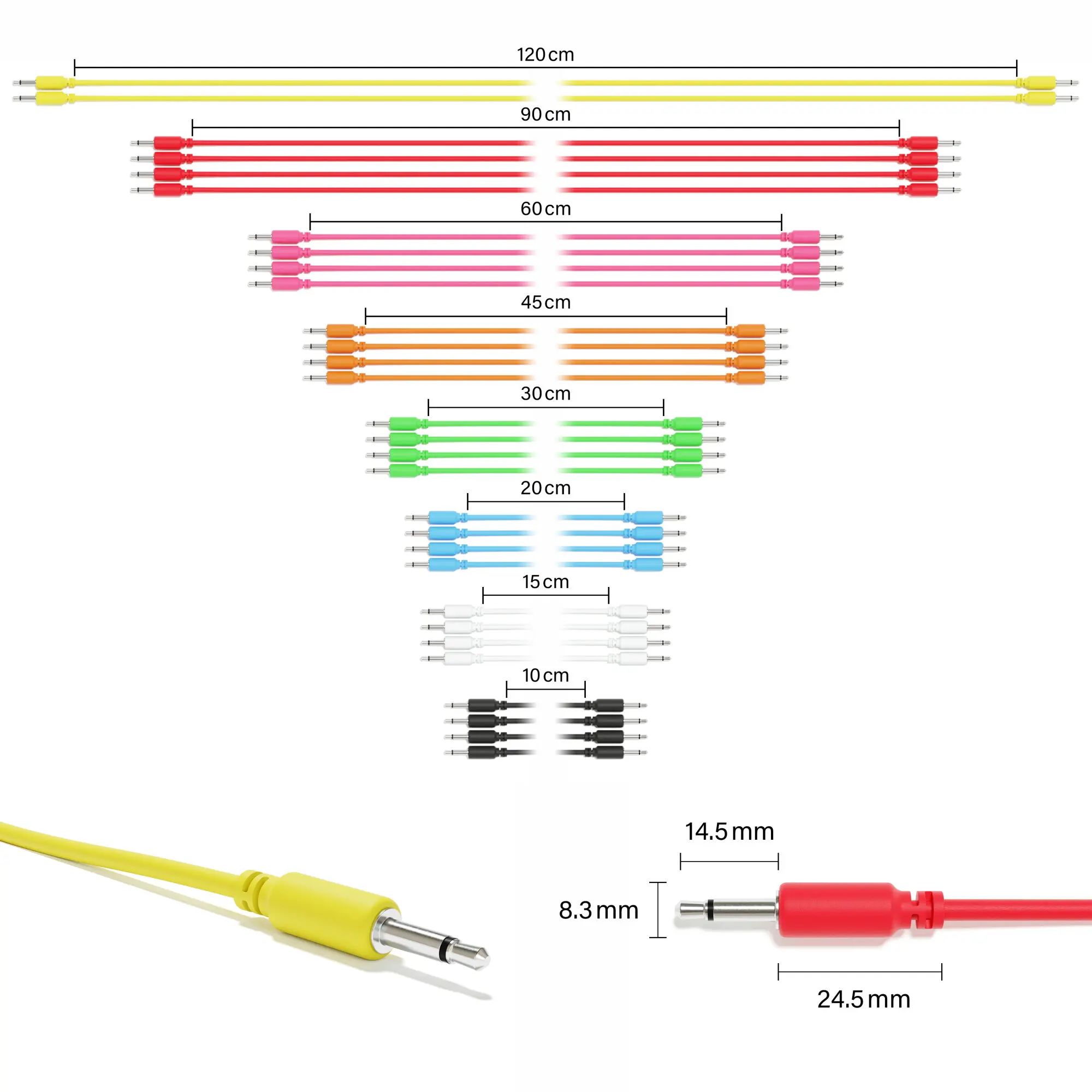Image of ExcelValley - Mehrfarbige, gemischte Längen, 30er-Pack - Mono-Modulare Patchkabel TS 3,5mm 1/8" für Eurorack-Synthesizer