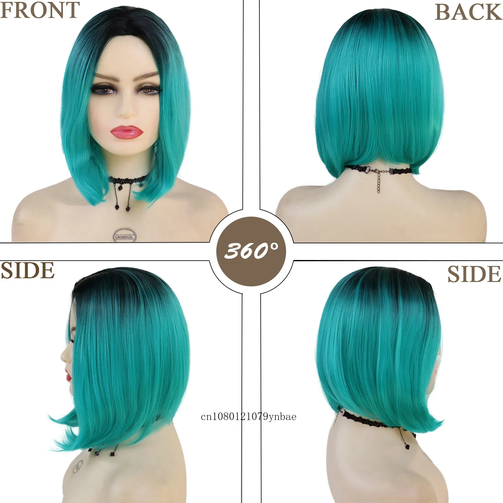 Ombre Cyan Cosplay Lolita Wigs Synthetic Bob Dark Root Wigs for Women Lady Natural Looking Halloween Daily Party Costume Use