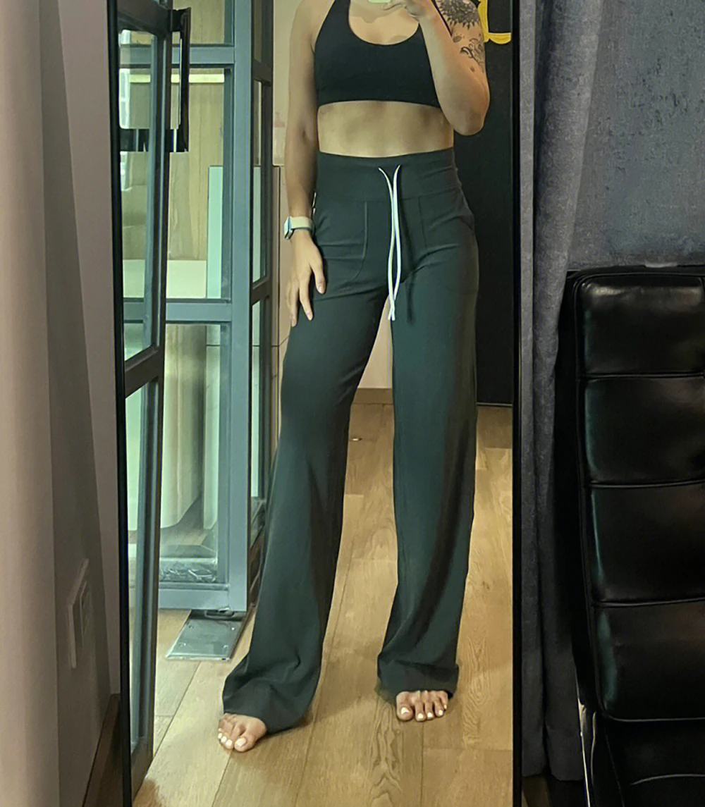 

Ladies' large-size drawstring sweatpants, high-stretch loose straight-cut wide-leg pants, quick-dry and breathable casual wear