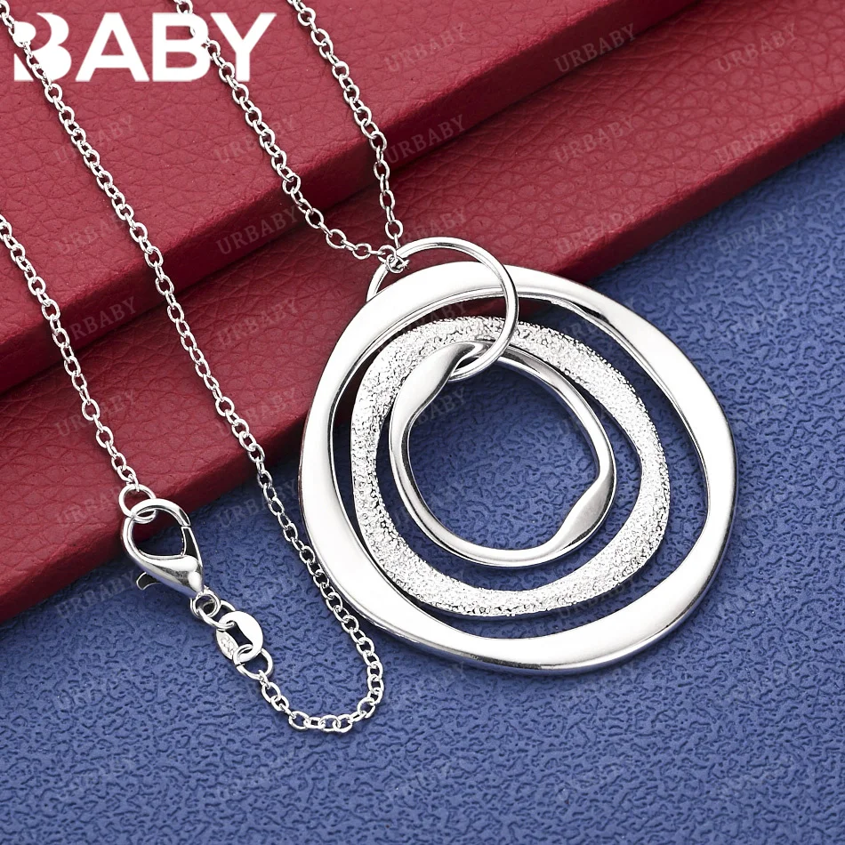 

URBABY 40-75cm 925 Sterling Silver Round Pendant Necklace Charm Trend Birthday Gifts Fashion Party