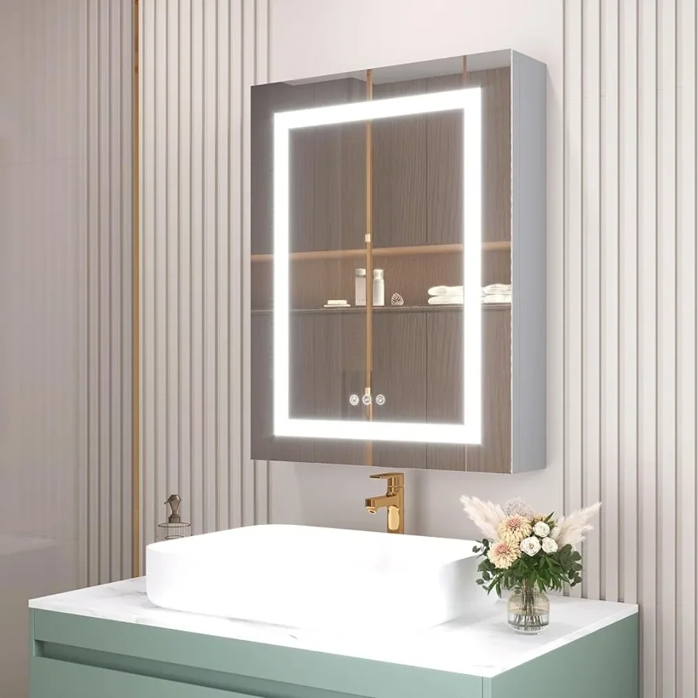 20 X 26 Inch Bathroom Medicine Cabinet With Mirror Recessed LED Bathroom Mirror Cabinet With Lights 3 Color Light Cabinets Home