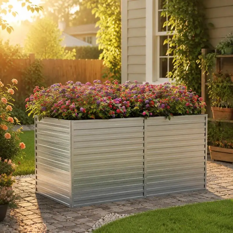 Hochbeet en acier galvanisé 160 x 80 x 77 cm, stable, résistant aux intempéries, fond ouvert avec bon drainage, bac à plantes pratique, livraison depuis un entrepôt local