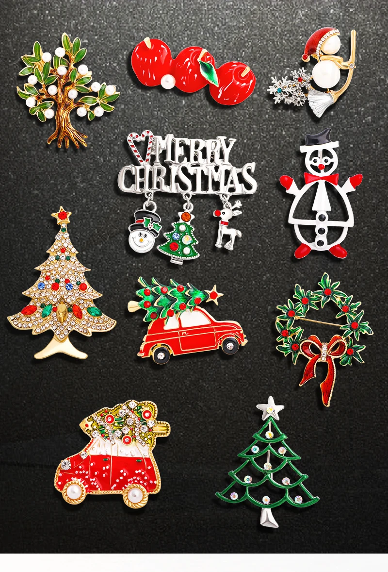 Broche en Émail pour Femme, Bijoux Fantaisie, Cadeau, Arbre de Noël, Voiture, Chimpines, Année