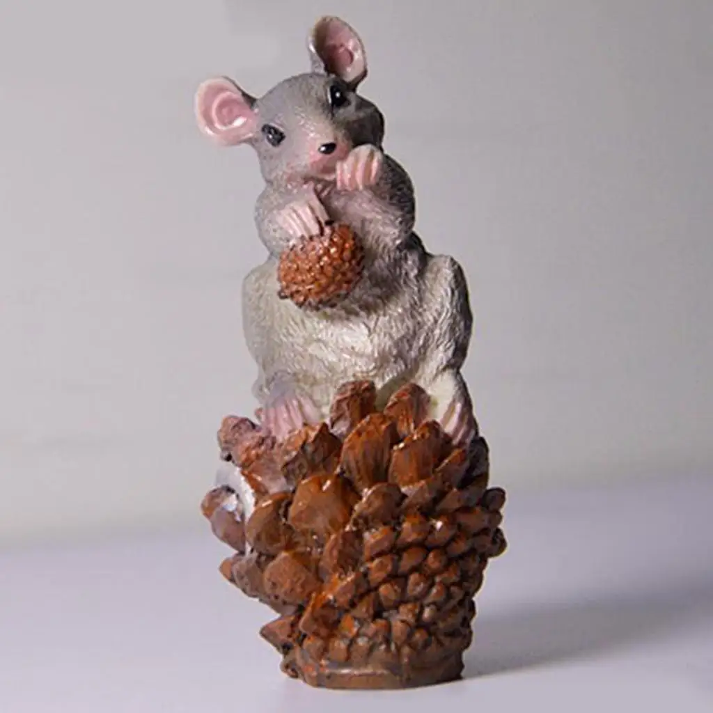Gray Mouse Figurine Resin Sculpture Miniature Outdoor Garden Statue for Decoration Yard Accessories