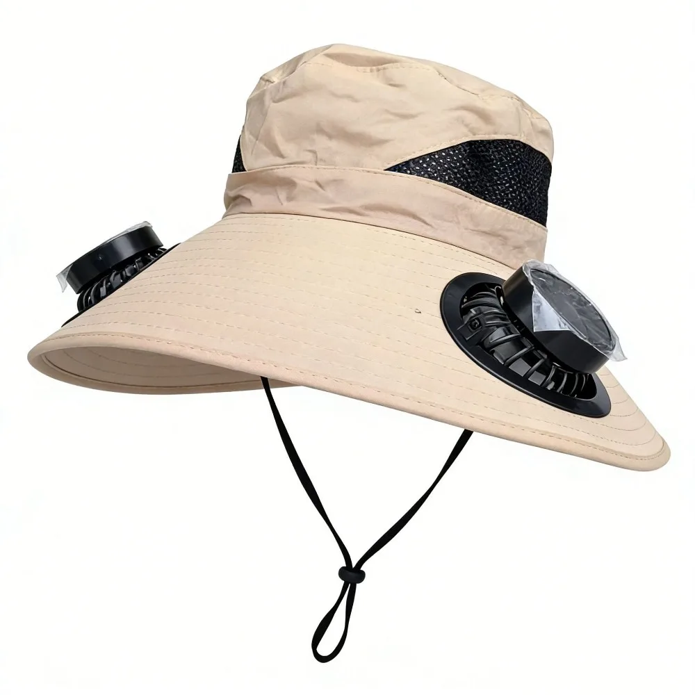 Dual Fan Solar Fan Hat 3 Speeds UV Protection Summer Fan Visor Cap Strong Wind Lightweight Wide Brim Sun Cap Camping