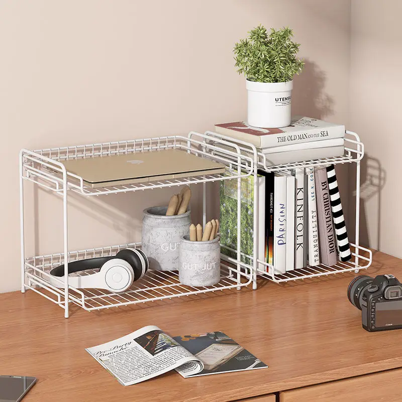 

New Simple Bookshelf Small Desktop Shelf Bedroom Office Desk Storage Wrought Iron Table Partition Window Sill Cabinet