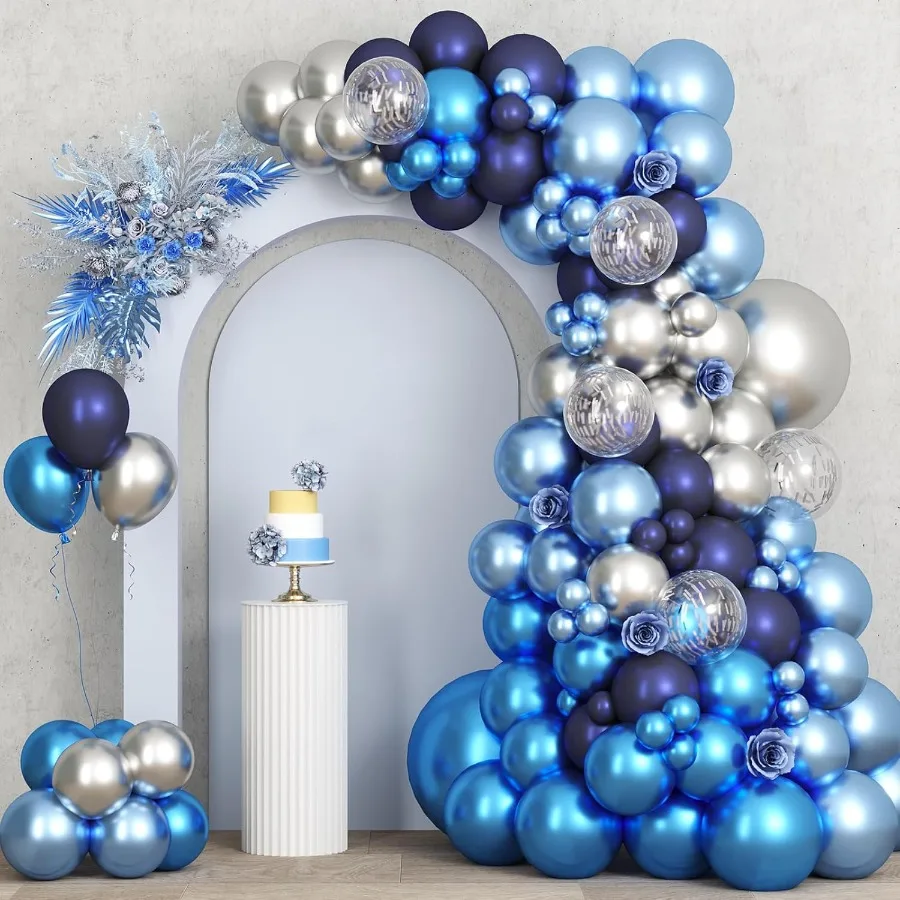 Kit arco ghirlanda di palloncini metallizzati blu argento da 87 pezzi con palloncini in lattice coriandoli blu argento da 18 12 10 e 5 pollici per bi elegante