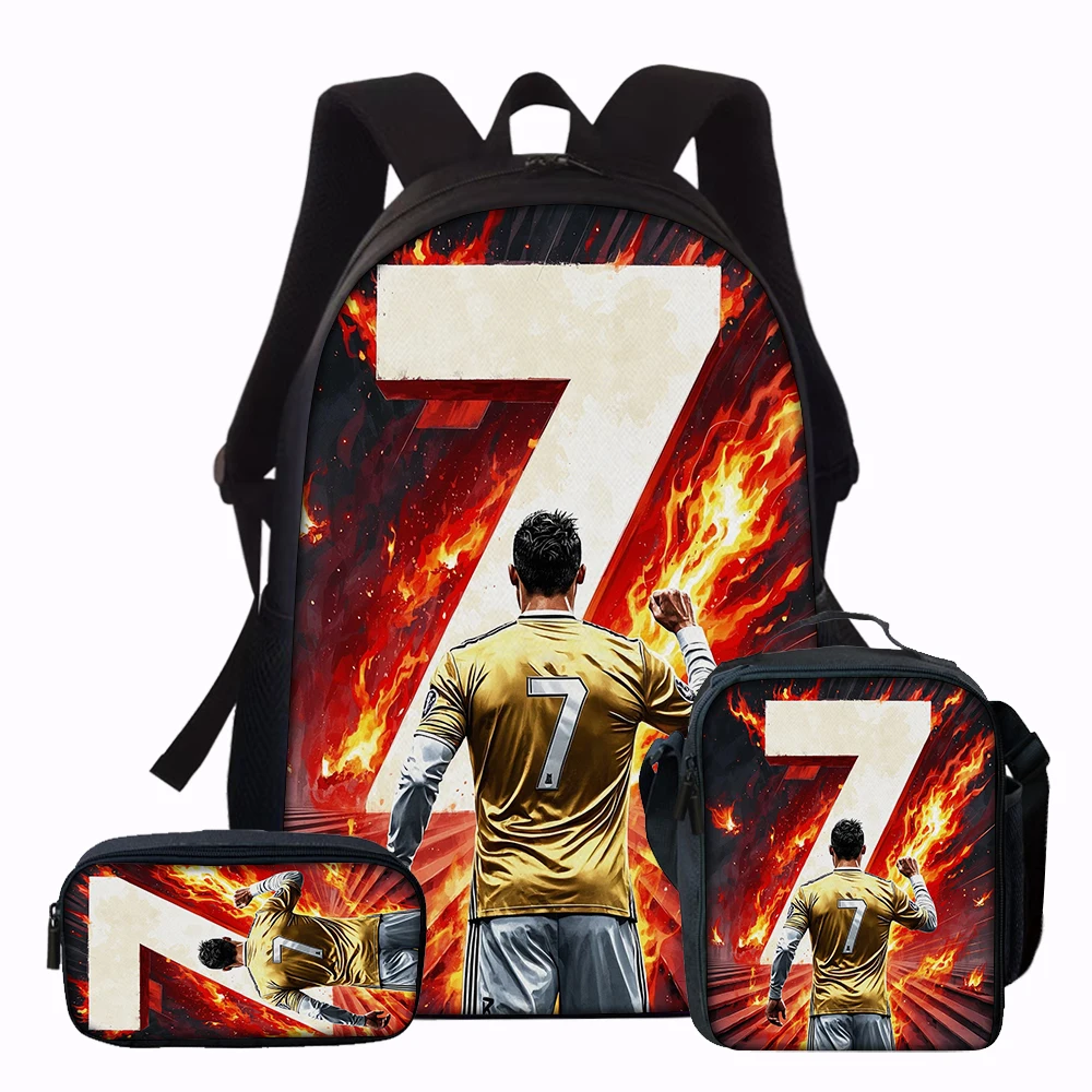 3pcs Football Flame Print Backpack Lightweight Daily Large Capacity School Bag Travel Bag with Shoulder Bag Pencil Bag Gift