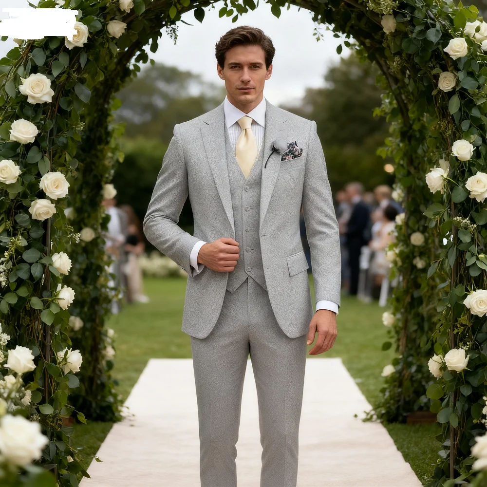 

Light Pink Wedding Men's Suit 3-Piece Slim Fit Formal Business Notch Lapel Blazer Tuxedo Groomsmen Set with Jacket Vest Pant