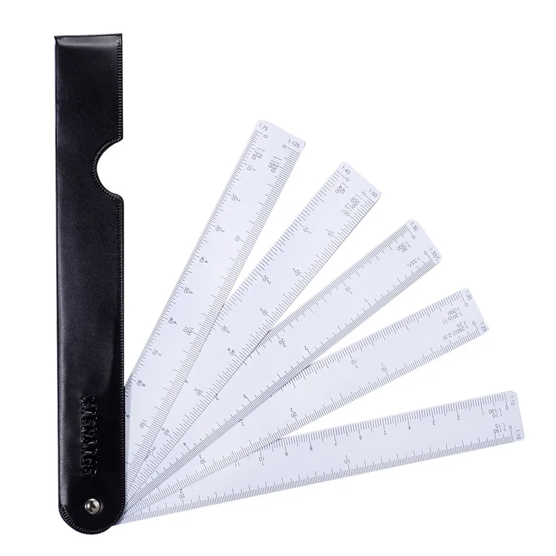 Multi-function fan-shaped scale folding fan drawing ruler multi-scale design drawing tool for architectural clothing design