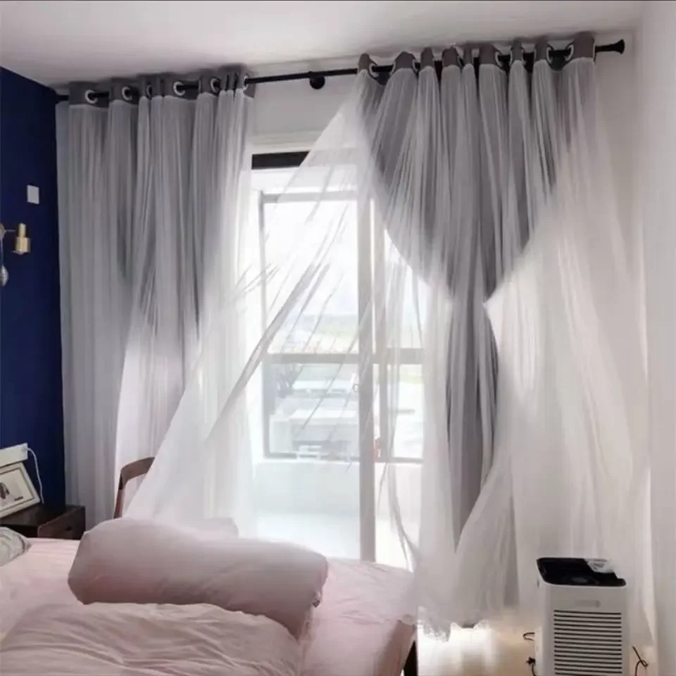 Nordic Style Solid Color Cloth Yarn Integrated Blackout Curtain Modern Bedroom Shade Curtains Living Room Luxury 나비주름 커튼 Шторы