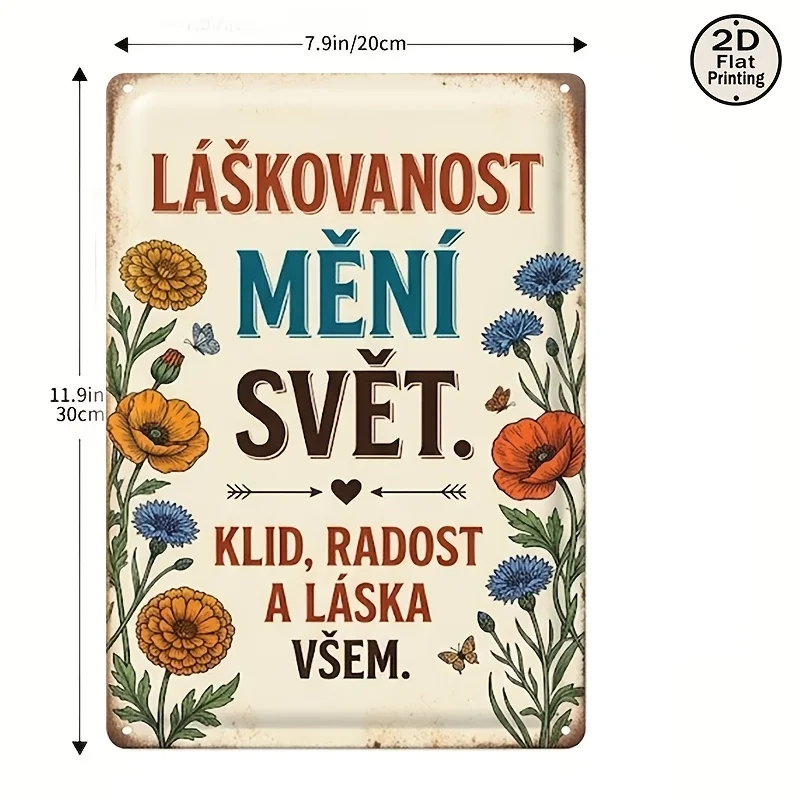 2D Flat 1Pcs Vintage Czech Quote Metal Tin Sign, 