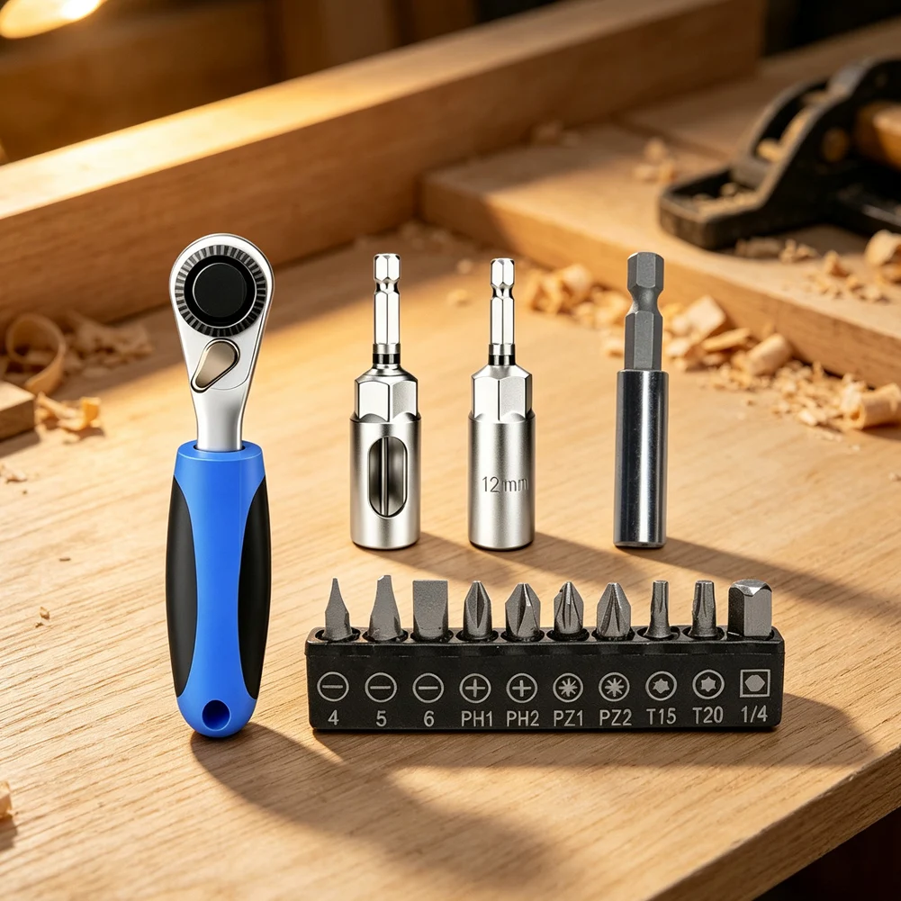1/4 Inch Drive Ratchet Wrench with Compact Body and Optimized Lever Arm for Torque Application in Space-Constrained Applications