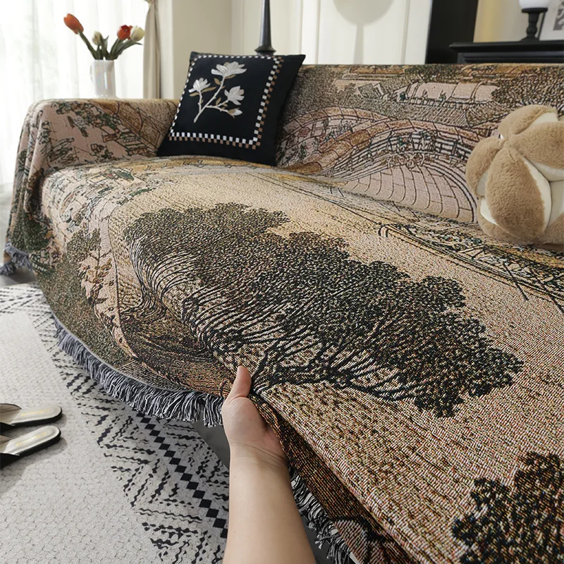 Chinese Painting Pattern Sofa Cover Blanket One Piece Cat Scratch Resistant Durable All Season Universal Home Textiles