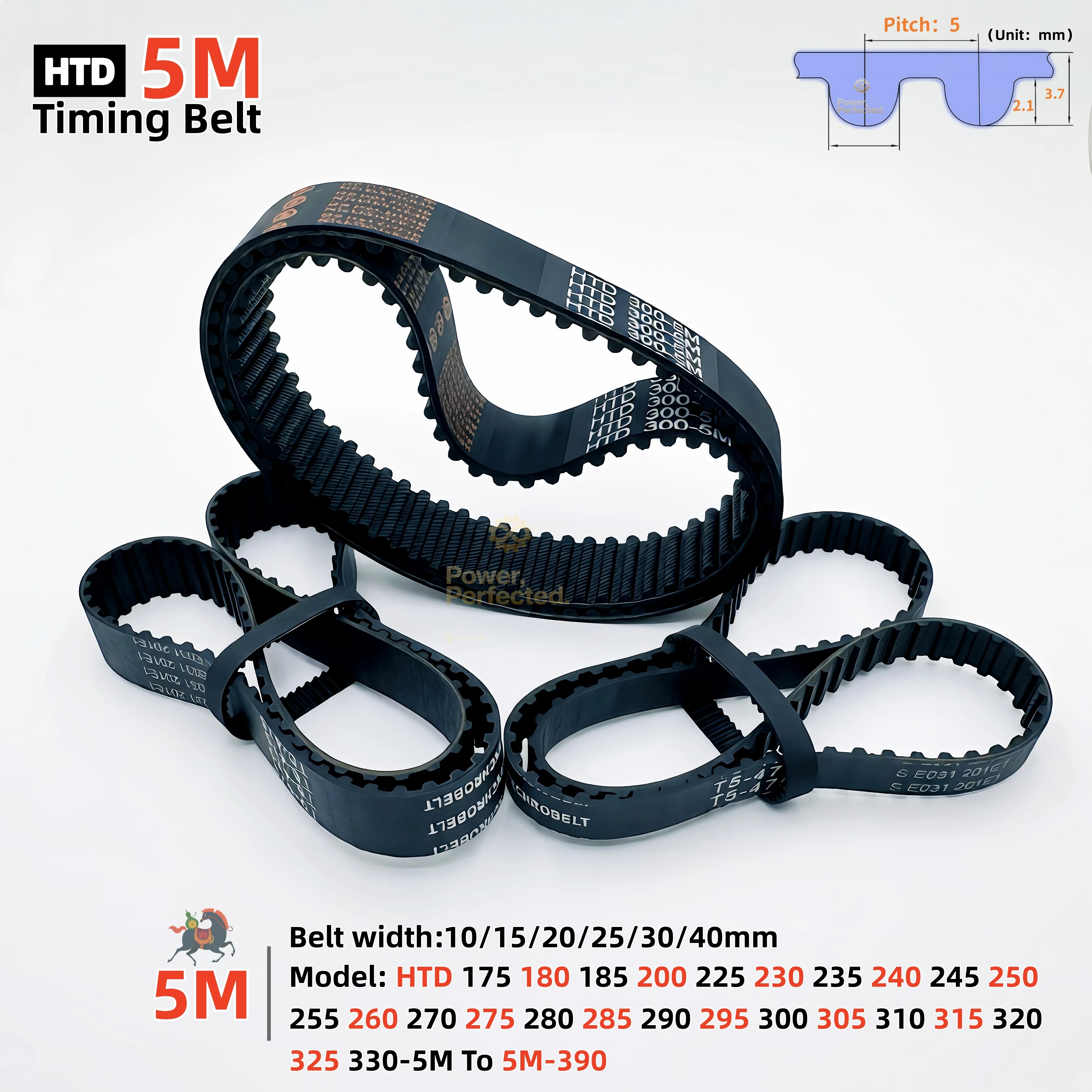 

HTD 5M Timing Belt Width 10mm 15mm 20mm 25mm 30mm 40mm 5M RubberBelt Length 175mm to 390mm for CNC Belt HTD5M Closed Loop Belts