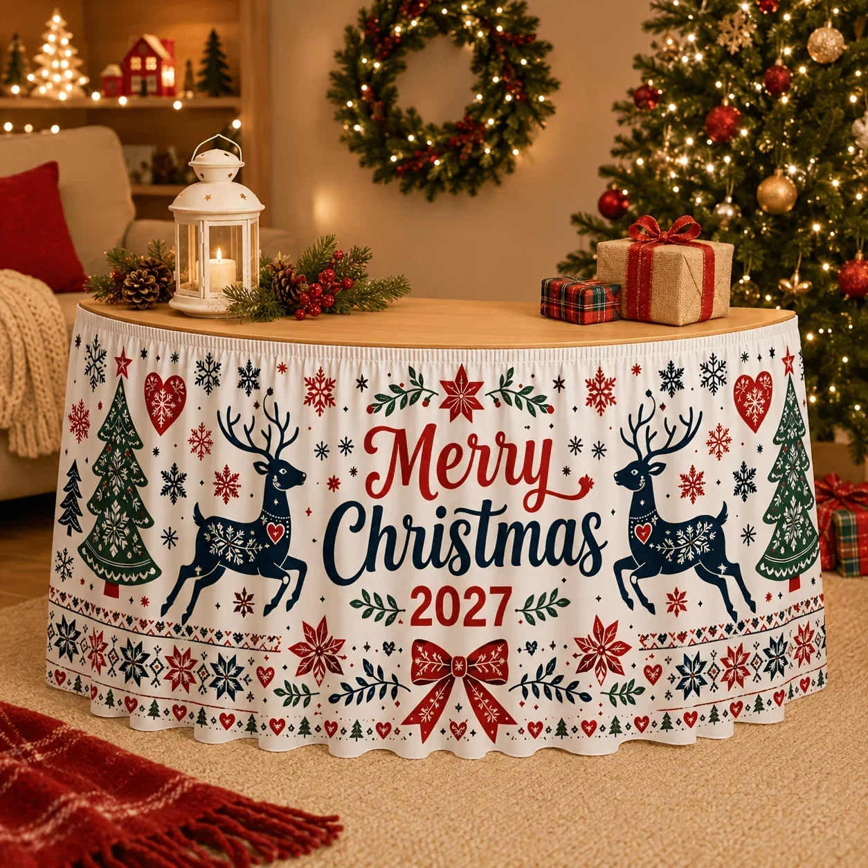 1 piece of 2D flat banner - tablecloth and table runner - Merry Christmas 2027 tableclothxzj