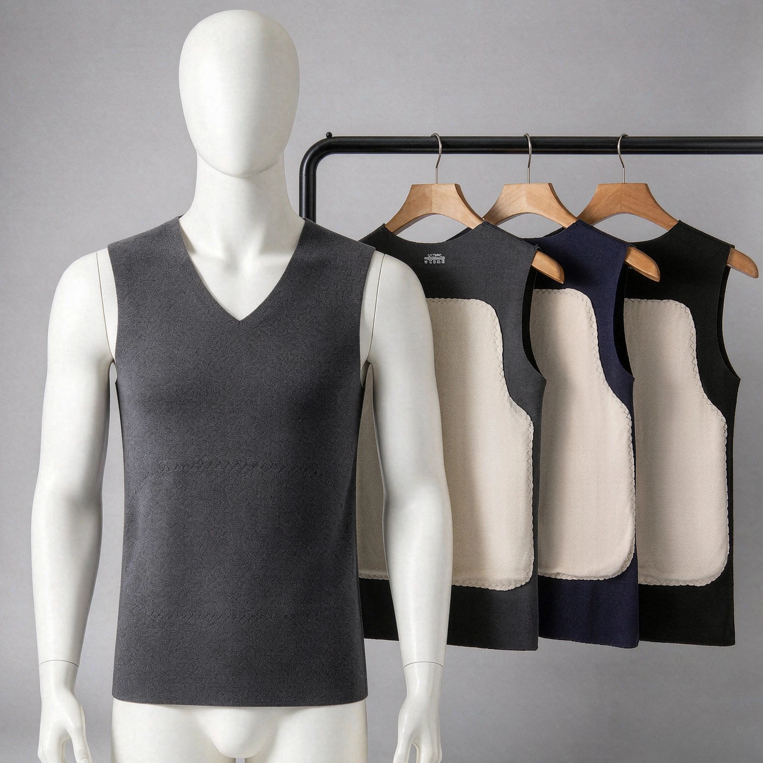 Men's Underwear Patch Warm Velvet Vest Autumn Winter Thermal Seamless Slim Shirt Men V‑Neck Thermal Sleeveless Base Layer Top