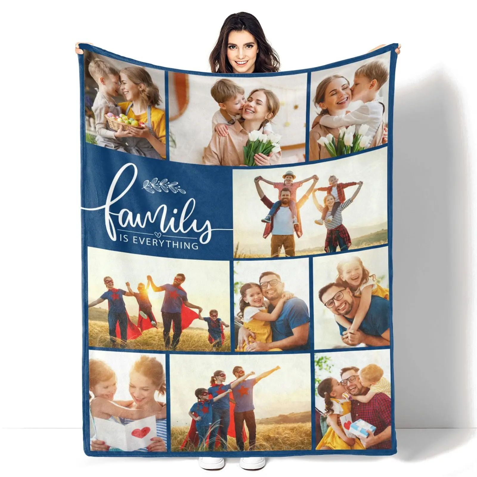 20 Photos Custom Blanket with Text Collage Beautiful Blankets Birthday Souvenir Gifts Personalized Throw Blankets for Father Mom