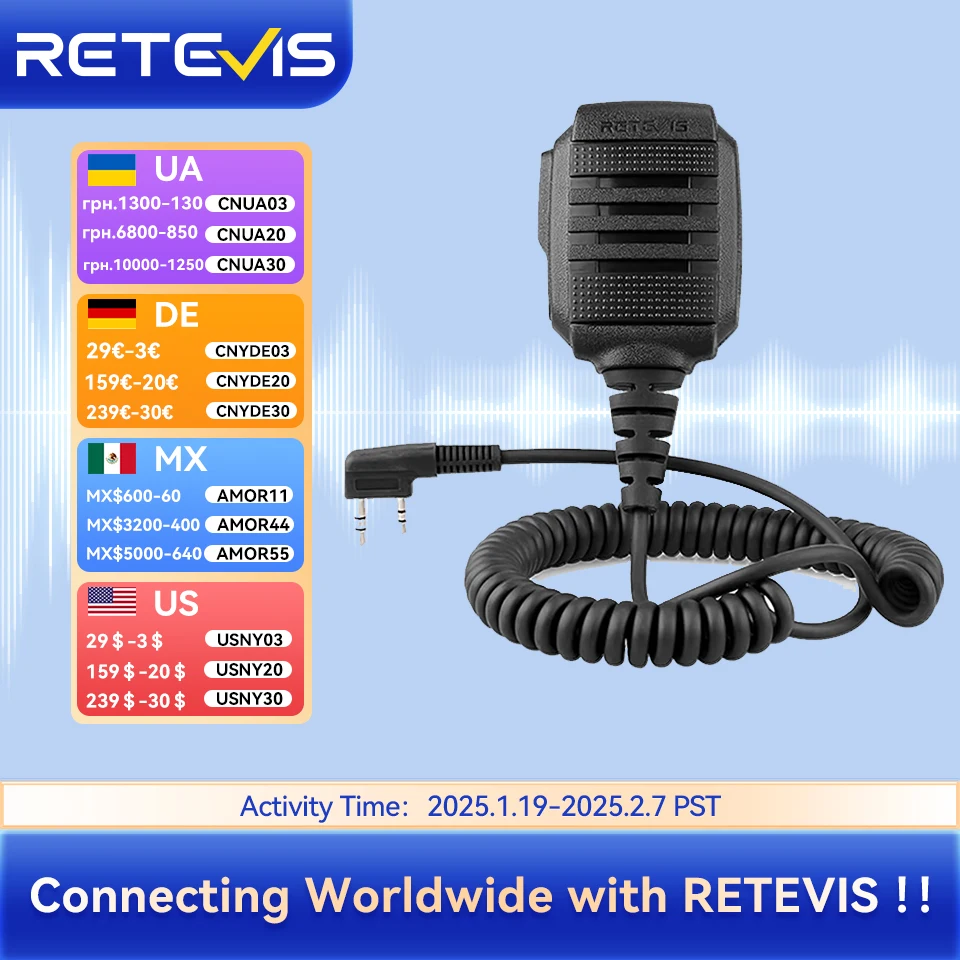 RETEVIS HK006 IP54 Waterproof Microphone Walkie Talkie Mic Shoulder Speaker PTT for Kenwood Baofeng UV-5R Quansheng UV K5 UV K6