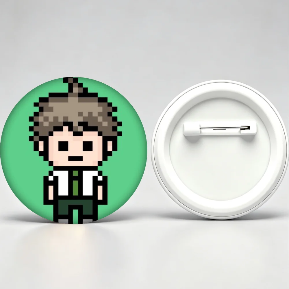 Handmade Creative Brooch Pin Tinplate Badge, Danganronpa Hajime Hinata Pixel Anime Character Lapel Pin, Clothing Gift Accessory